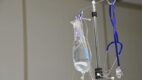 An IV bag is pictured inside a simulation room at the Patient Safety and Clinical Competency Center. October 5, 2021.