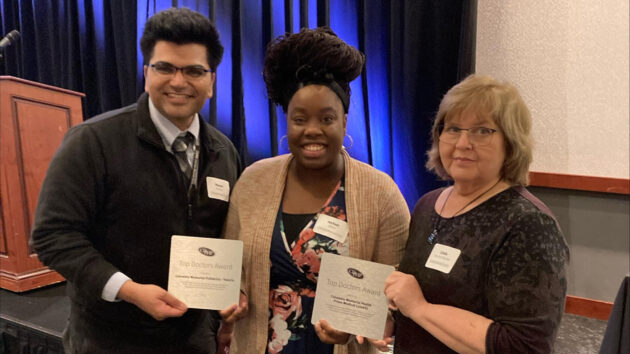 From left to right, Columbia Memorial Health Pediatrician Manan Pandya, MD, Office Manager Akilah Blake, and Physician Assistant Linda Van Der Meulen, RPA-C, at an awards ceremony held recently for CDPHP Top Doctors winners.