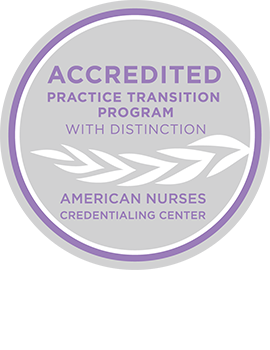 Logo for the American Nurses Credentialing Center, Accredited Practice Transition Program with Distinction