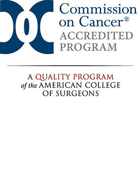 Logo for the Commission on Cancer, Accredited Program, A Quality Program of the American College of Surgeons