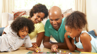 A family playing a board game