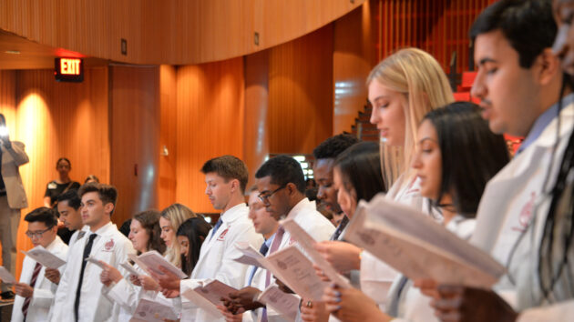 Medical students recite the Declaration of Geneva at the Class of 2028 White Coat Ceremony